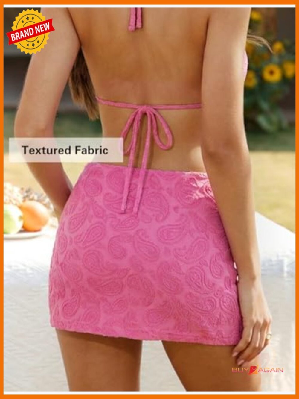 3 Piece Bikini Set with Cover Up Skirt Halter Tie Side - Picture 2 of 7